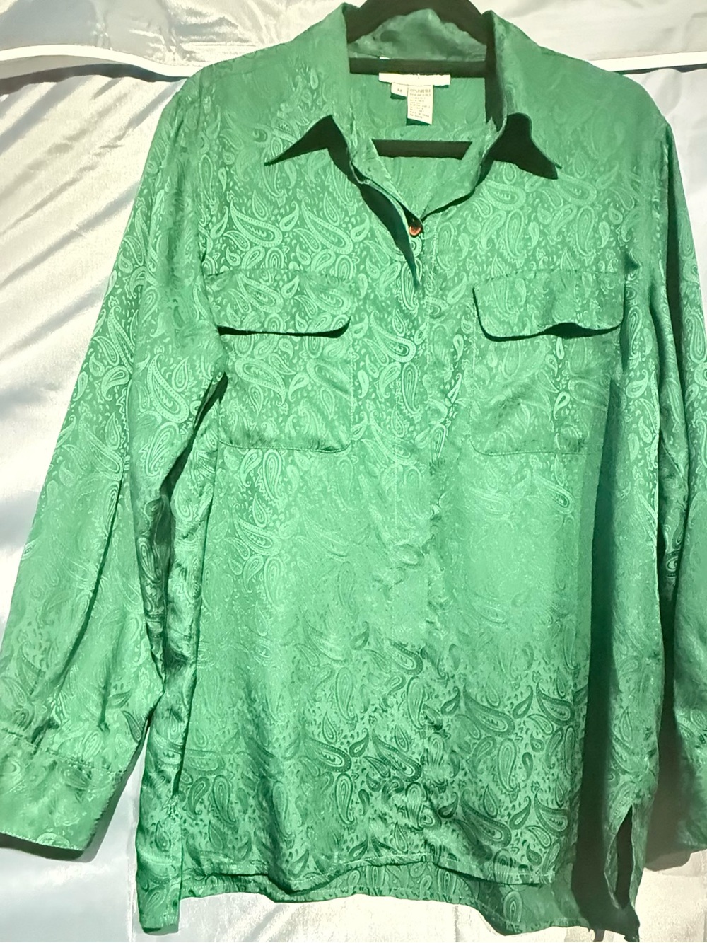 DonnaMarie Green Paisley Long Sleeve Button Front Blouse size M